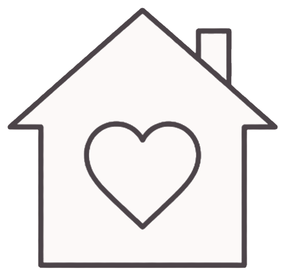 Line drawing of a house outline with a heart inside