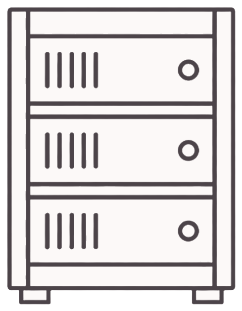 Line drawing of a server rack with three units
