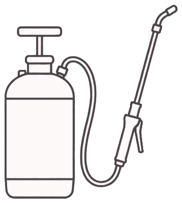 Line drawing of a hand pump sprayer tank with a wand